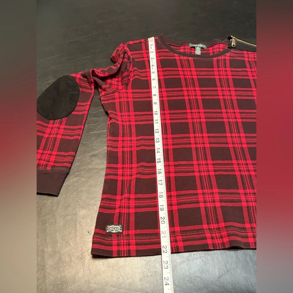 Ralph Lauren Red & Black Plaid Blouse with shoulder zip and elbow patches. XL - Picture 11 of 12